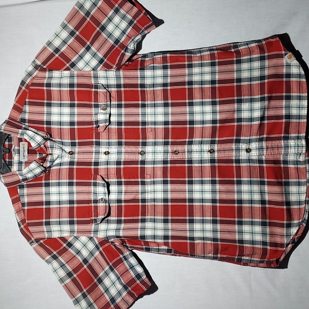 EUC Carhartt plaid short sleeve‎ button-down men's shirt size large